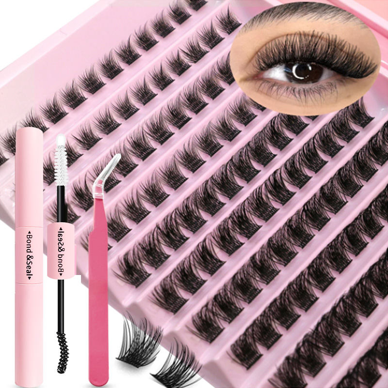 Eyelash Extension London - DIY まつげエクステンションキット個別まつげクラスターミックスラッシュクラスター、ラッシュボンドとシールとラッシュアクセサリー付き
