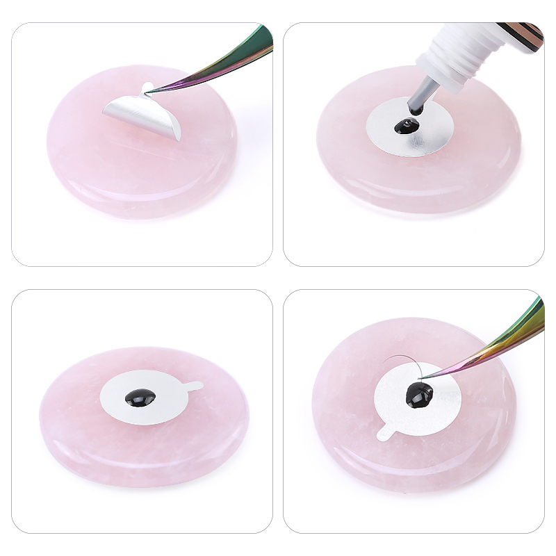 Eyelash Extension London - 接着剤パレットまつげエクステピンクグリーン翡翠石再利用可能なつけまつげ接着剤パレットパッドホルダーメイクアップアクセサリー