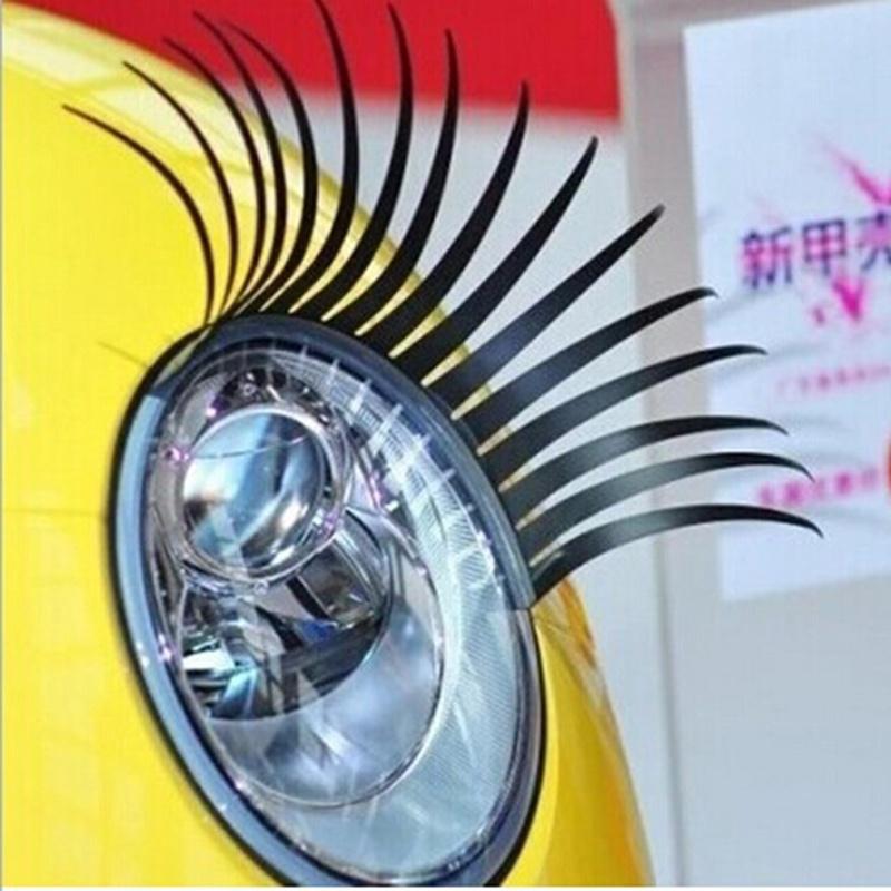 Lash Mapping Sticker - 3D 魅力的な黒つけまつげ偽アイラッシュステッカー車のヘッドライト装飾おかしいデカール 1 ペア