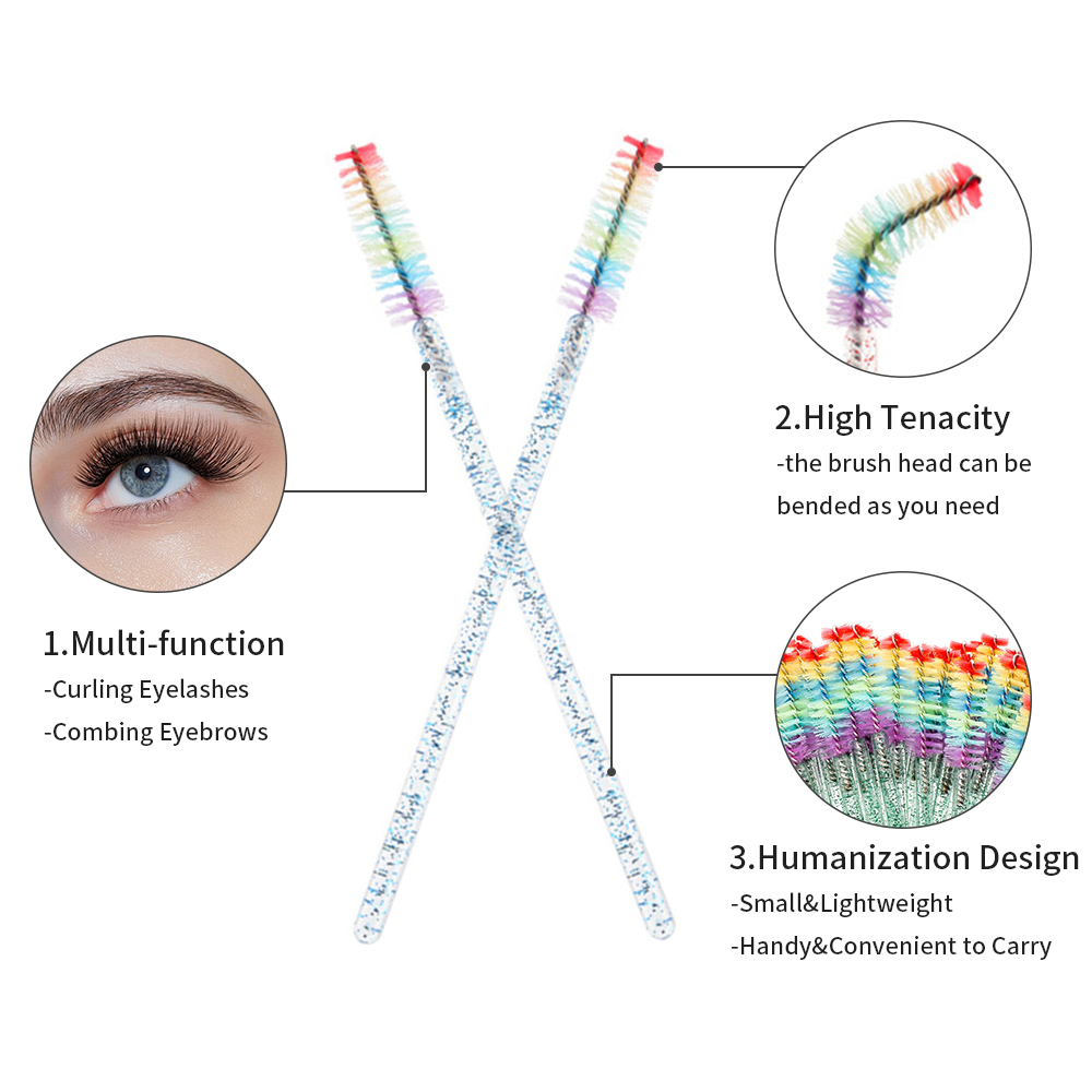 50 個レインボークリスタルまつげメイクブラシ使い捨てマイク - Eyelash Extension London のレビューと価格